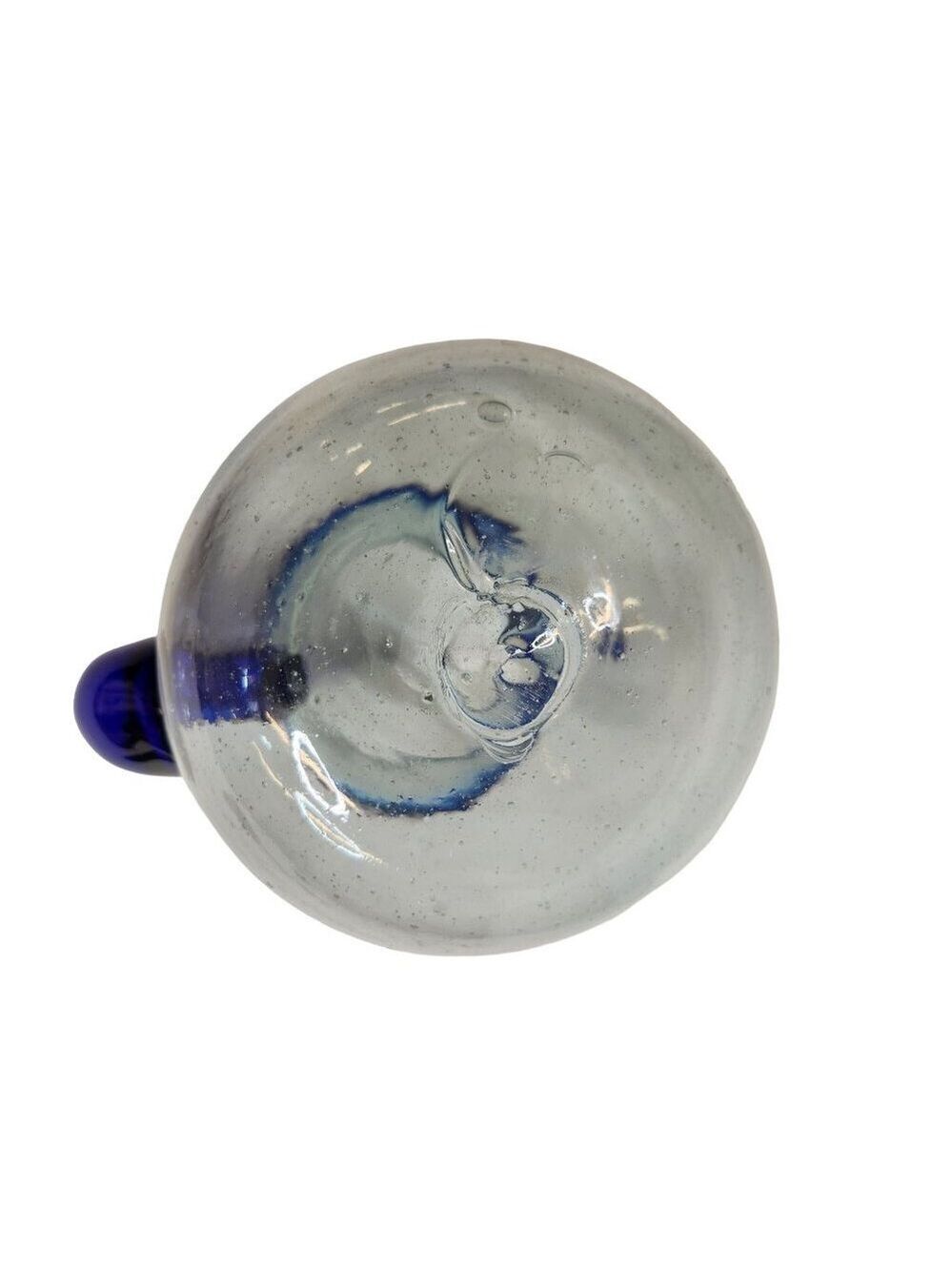 Artisan Handblown Glass Pitcher with Cobalt Blue Handle and Rim - Picture 8 of 10